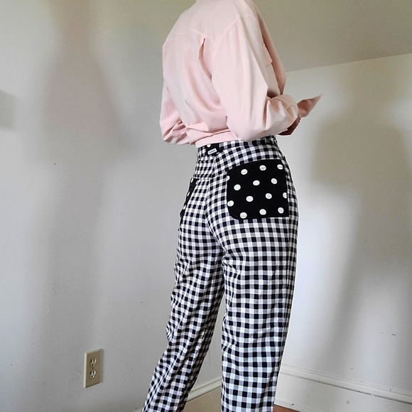 emanuelle Denim - EMANUELLE - High waisted checkered/ polka dot jeans